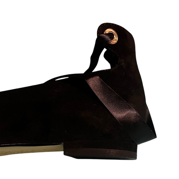 Lord & Taylor 424 Fifth Black Suede Penelope Ankle Strap Flat Shoes 6M Women’s - Picture 11 of 12
